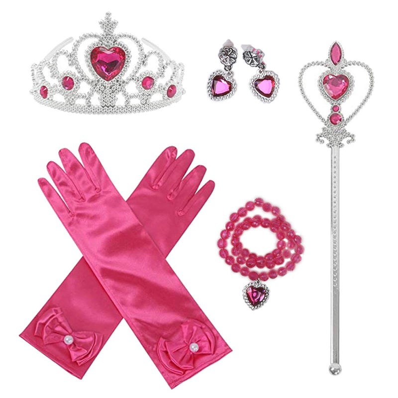 Orgrimmar Princess Dress Up accessories For Belle Gloves Princess Tiara Crown Wand Necklaces For Kids (Rose Red) - Image 1